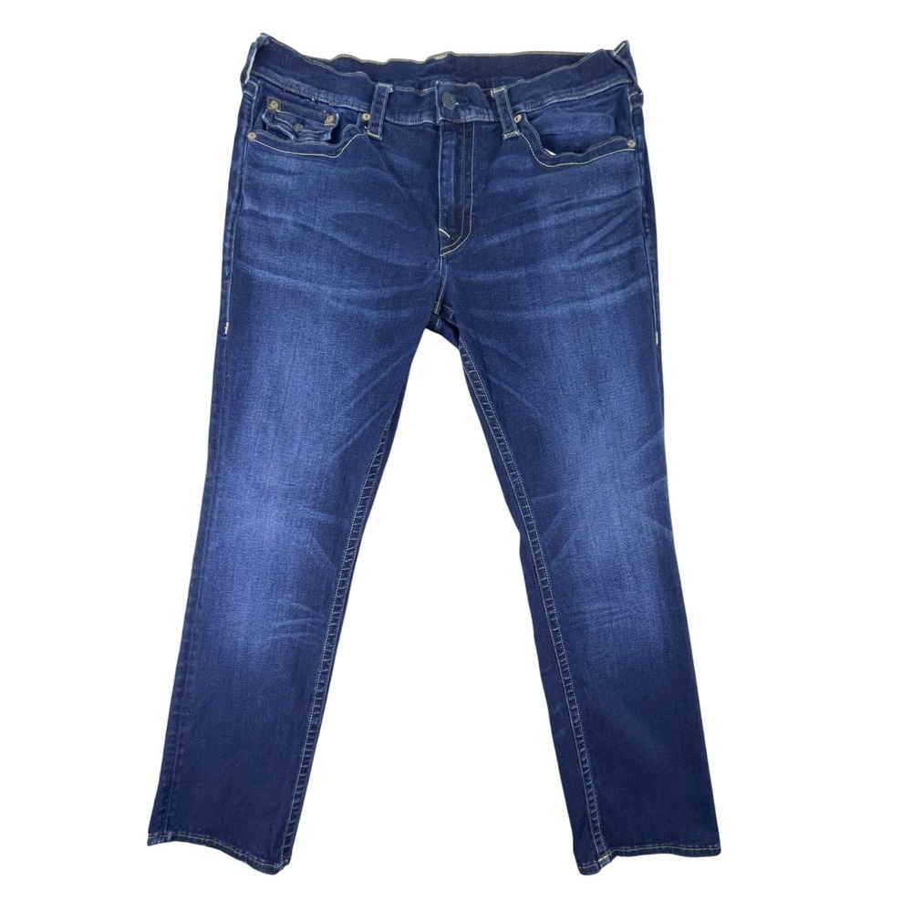 True Religion Jeans Mens 40 Blue Ricky Relaxed Straight Dark Wash Denim‎ Casual